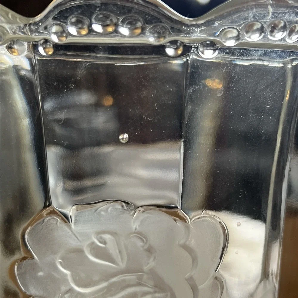 Vintage‎ Clear Pressed Glass Floral Rose Pedestal Large Vase Scalloped Rim MCM